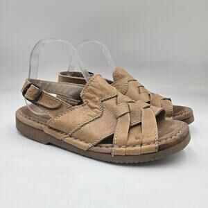 Josef Seibel Men's Sandals Tan Woven Leather Size 9 Handmade In Germany